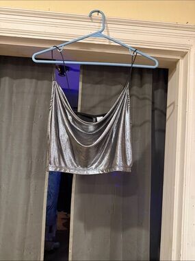Metallic Silver Cowl Neck Crop Camisole